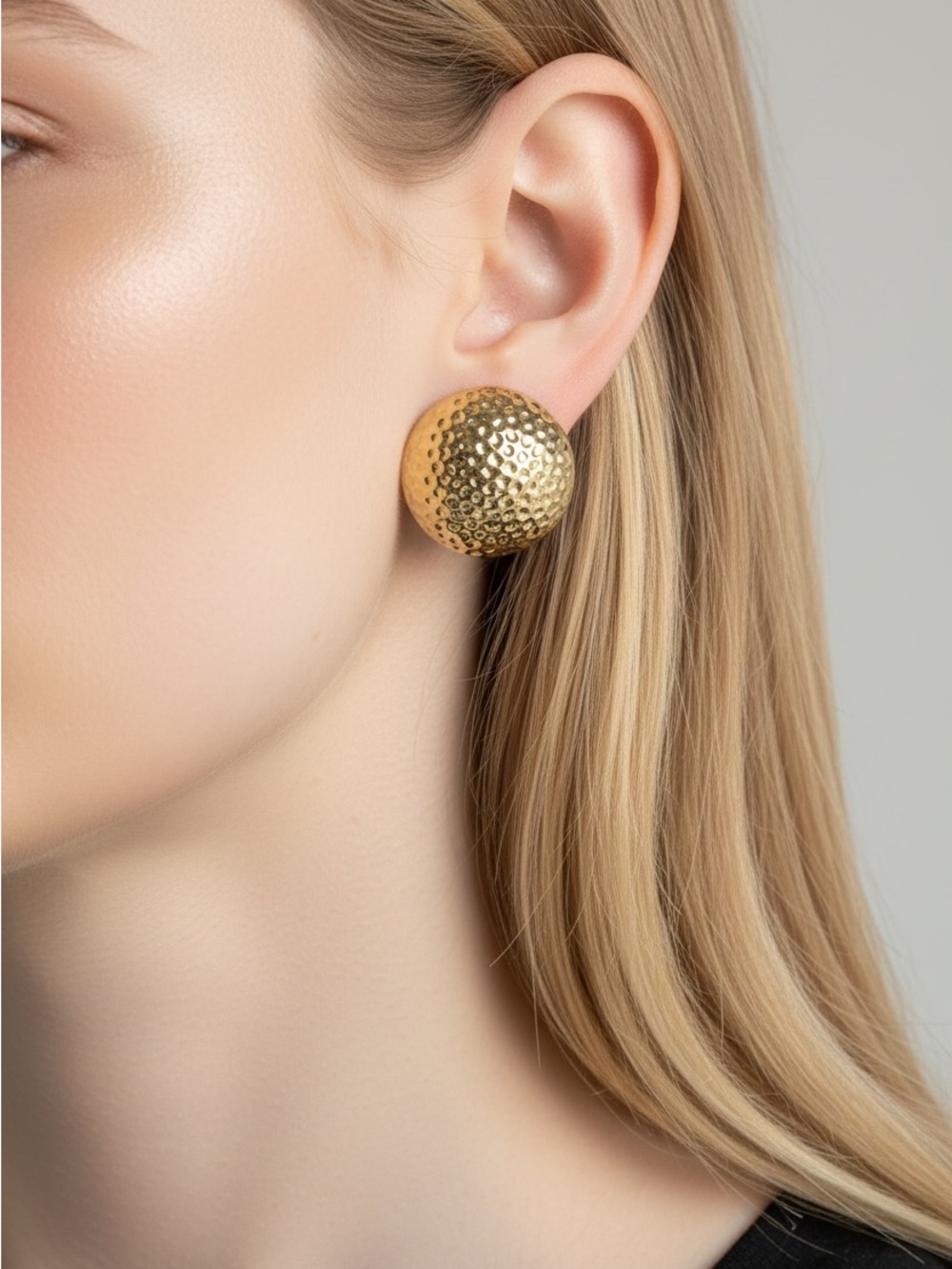 10/10 Gold Domed Hammered Stud Earrings - Women's Jewelry